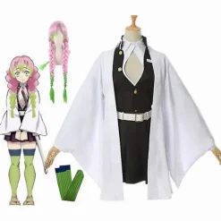 /HH/Anime Demon Slayer Kimetsu No Yaiba Mitsuri Kanroji Kisatsutai Kimono Cosplay Kostym Halloween Kläder-FF-> Peruker