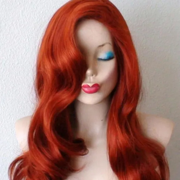 LAIQIANKUI Jessica Rabbit Peruker Cosplay Fest Hår Dam Lång Vågig Lockig Hel Peruk> Peruker