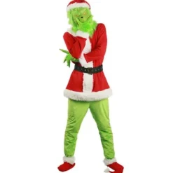 Jul fest cosplay Grinchen dräkt mask barn/vuxna[YDE] m M> Dräkter