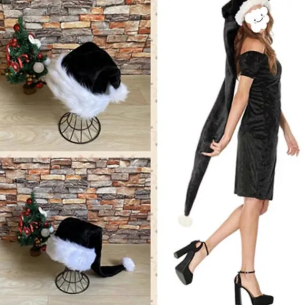 LEIGELE Jul Sammet Tomtehatt Unisex Bekväm Klassisk Svart och Vit Vuxen & Barn Julhatt för Julfest 30 150cm (LGL) 30 75cm> Huvudbonader