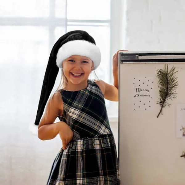 LEIGELE Jul Sammet Tomtehatt Unisex Bekväm Klassisk Svart och Vit Vuxen & Barn Julhatt för Julfest 30 150cm (LGL) 30 75cm> Huvudbonader