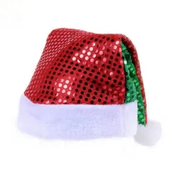 #Julhatt med röd och grön söm#> Huvudbonader