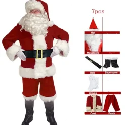 Jultomte kostym 7 delar komplett juldräkt för vuxen Cosplay Jultomte kostym plus tomte xl pulse (180-195cm)><noscript><img width=