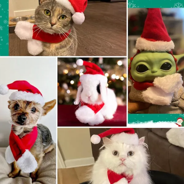 Jultomtehatt med Halsduk för Katt - Juldräktset för Valp Hund Ca,ZQKLA> Tillbehör