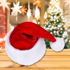 Jultomtehatt med vit kant för julfest Nyår Huvudbonad Tomtekostym Tillbehör Present Vinröd><noscript><img width=