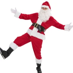 Jultomtekostym 7 delar Komplett juldräkt för vuxna Cosplay tomtedräkt -FA- xl puls (180-195cm)> Dräkter