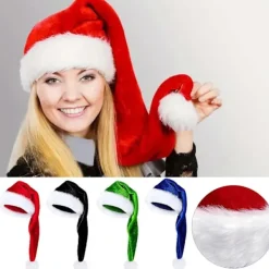 DAO Jultomteluva Lång Sammetsjultomteluva Vintervarm Kostym Julpartytillbehör för Cosplayfester Scenframträdanden [DB] M> Huvudbonader