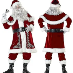 Jultomtesett för Vuxna, Röd Lyxig Sammet, 8-Delar, Juldräkt, Present XL> Dräkter