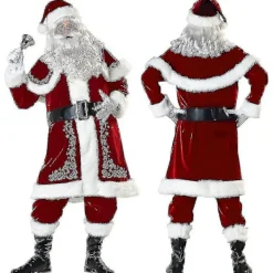 Jultomtesett för Vuxna, Röd Lyxig Sammet, 8-Delar, Juldräkt, Present 4XL> Dräkter