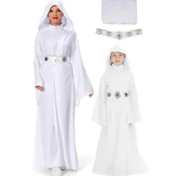AIZHENCHEN Karneval 2024 Barn Vuxen Space Force Prinsessa Kostym Maskerad Party Kläder Vit Kappa Rollspel Leia Cosplay Kostym Barn L><noscript><img width=