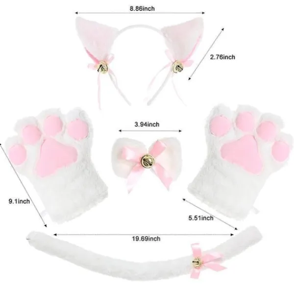 Katt Cosplay Kostym Set - Kattunge Svans, Öron, Halsband, Tassar, Handskar - Halloween Tillbehör (5 delar)-X42-> Tillbehör