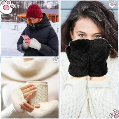 Kattfotshandskar 3 Par Kawaii Handskar Katt Tassar Cosplay Fuskpäls Plysch Katthandskar Lejon Tassar Fingerlösa Handskar För Flickor Kvinnor Svart, Vit, Grå - | Fyndiq><noscript><img width=