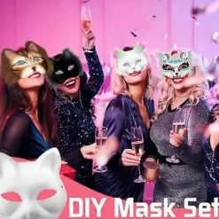 Kattmask med päls och nätöga, tomma pappersmasker för DIY, vita målningspappersmasker, kattmask för DIY Halloween Mardi Gras Party{AZC}><noscript><img width=