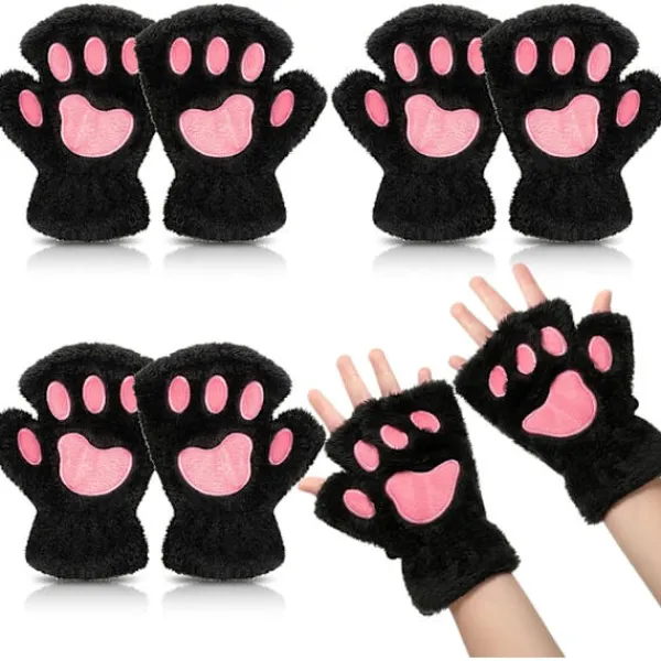 Kattpåtassar Vantar 3 Par Vantar Kattpåtassar Cosplay Konstgjord Päls Plysch Kattvantar Lejonpåtassar Fingerlösa Vantar för Flickor Kvinnor> Tillbehör