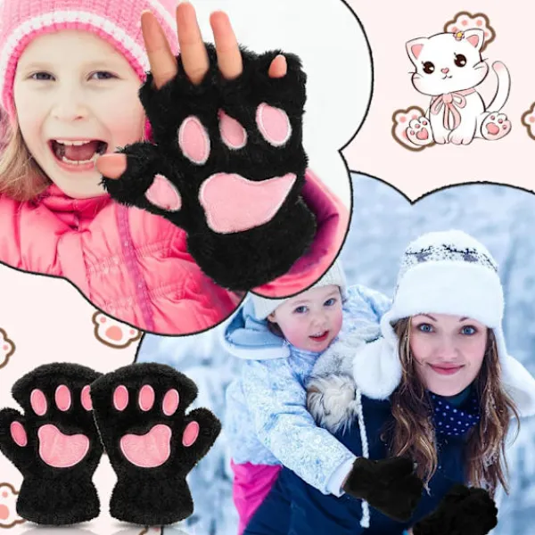Kattpåtassar Vantar 3 Par Vantar Kattpåtassar Cosplay Konstgjord Päls Plysch Kattvantar Lejonpåtassar Fingerlösa Vantar för Flickor Kvinnor> Tillbehör
