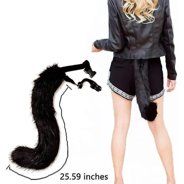 Kattöron och Varulv Djursvans Cosplay Kostym - Perfekt svart—max _sai 65cm> Tillbehör