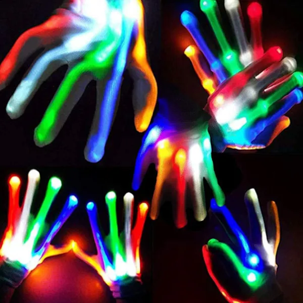 Kännande LED-handskar, 1 par LED-flerfärgade blinkande handskar, blinkande skelett> Tillbehör