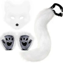 FMYSJ Konstgjord Pälsräv Svans Katt Varulv Cosplay Kostym Set Plysch Mask Fluffiga Tassar Handskar Halloween Jul (FMY)> Tillbehör