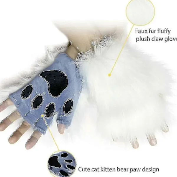 FMYSJ Konstgjord Pälsräv Svans Katt Varulv Cosplay Kostym Set Plysch Mask Fluffiga Tassar Handskar Halloween Jul (FMY)> Tillbehör
