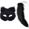 Konstgjord Pälsräv Svans Katt Mask Therian Mask och Svans Halloween Cosplay Fest - Svart> Tillbehör