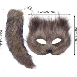 Konstgjord Pälsräv Svans Katt Mask Therian Mask och Svans Halloween Cosplay Fest - Svart><noscript><img width=