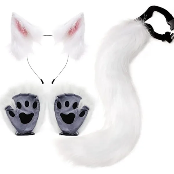 Konstgjorda Pälskattungar och Varghuvudsvansset för Vuxna och Barn Klorhandske Kit för Halloween Anime Cosplay Fest> Tillbehör