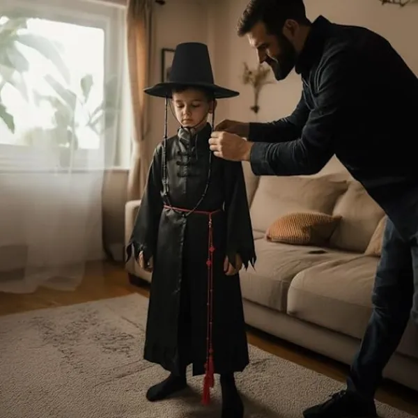 Kpop Demon Hunter Cosplay Kostym för Pojkar, Kpop Hunters Skurk Saja Jinu Outfit med Kappa, Demon, Saja, Halloween 50cm> Dräkter