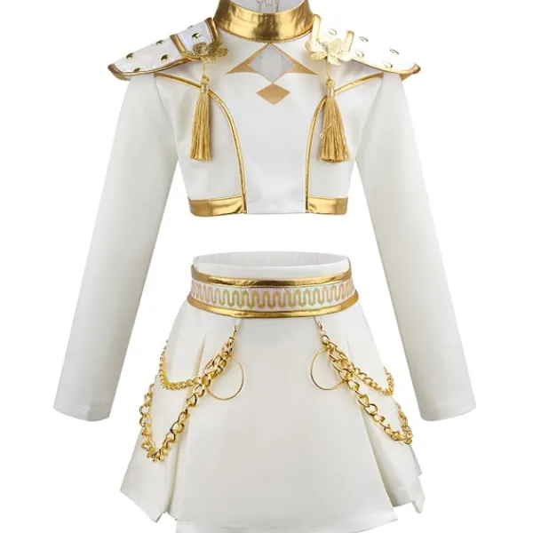 K-POP Demon Hunter Girl Group Rumi Stil Scenkostym Cosplay Outfit, Vit Set med Guldkanter, Barnpresent 140cm> Dräkter