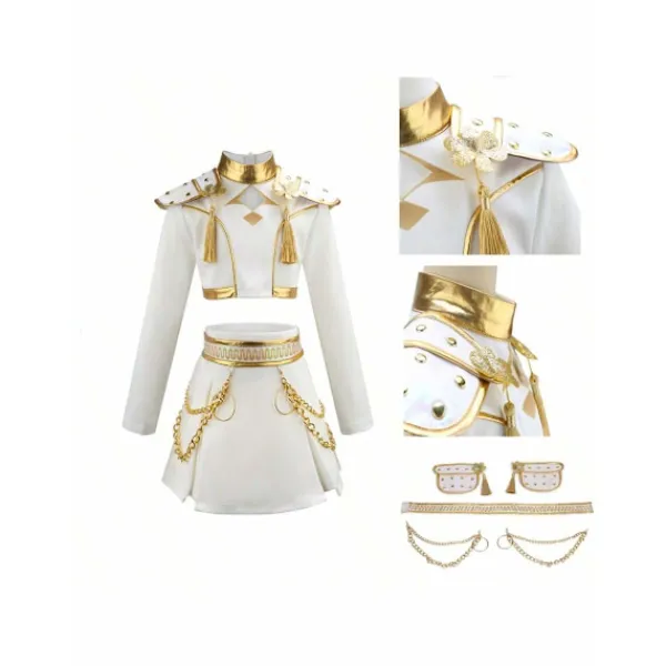 K-POP Demon Hunter Girl Group Rumi Stil Scenkostym Cosplay Outfit, Vit Set med Guldkanter, Barnpresent 140cm> Dräkter