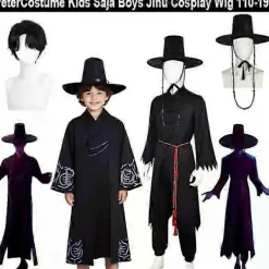 Kpop Demon Hunters Cosplay Kostym - Jinu Idol Outfit med Peruk och Hatt, okvecka Maskerad, Anime Rollspelsdräkt Kid 130><noscript><img width=