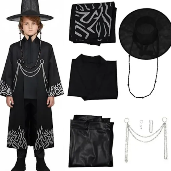 Kpop demonjägare Cosplay kostym för pojkar, Kpop Hunters skurk Saja Jinu outfit med kappa, demon, Saja, halloween -FF- 30cm> Dräkter