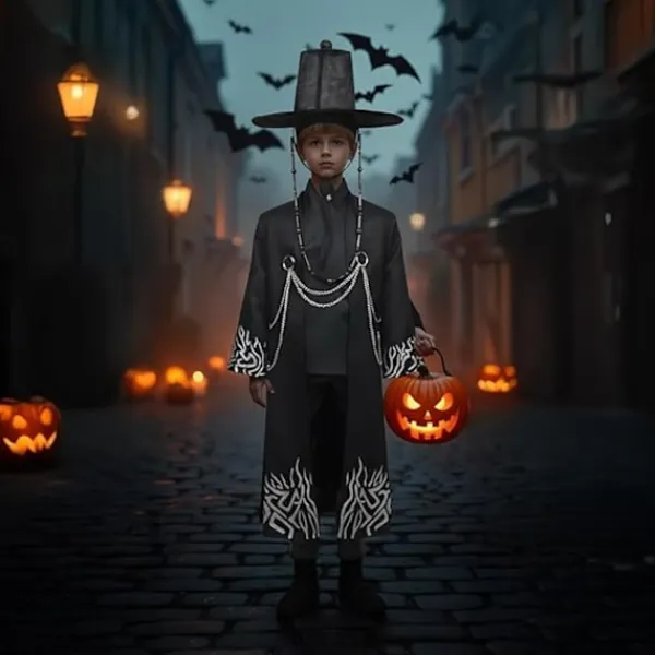 Kpop demonjägare Cosplay kostym för pojkar, Kpop Hunters skurk Saja Jinu outfit med kappa, demon, Saja, halloween -FF- 30cm> Dräkter