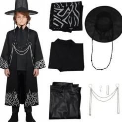 Kpop demonjägare Cosplay-dräkt för pojkar, Kpop Hunters skurk Saja Jinu-outfit med kappa, demon, Saja, halloween 50cm> Dräkter
