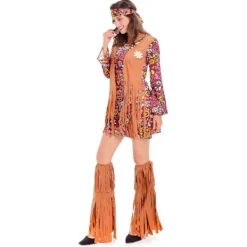 Holocky Kvinnor Hippie Kostym Set Halsband Pannband Klänning M><noscript><img width=