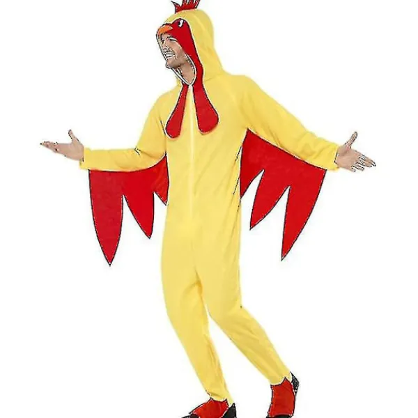 Kycklingdräkt för män, gul fjäderfä Halloween-jumpsuit L> Dräkter