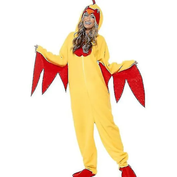 Kycklingdräkt för män, gul fjäderfä Halloween-jumpsuit L> Dräkter