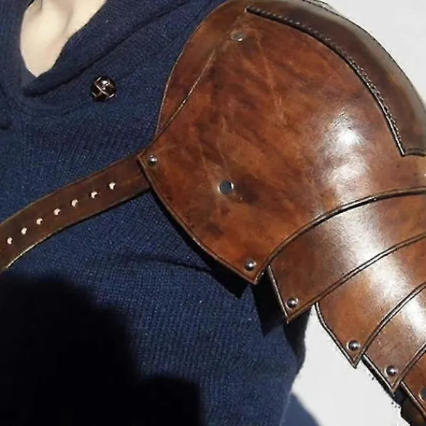 Läder Pauldrons Spaulders Medeltida Axelsskydd Vikingakostym Riddare Krigare Cosplay Larp Tillbehör Halloween Rekvisita Kompatibel med Män Mörkbrun right | Fyndiq> Tillbehör