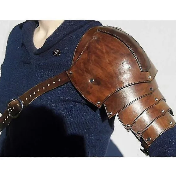 Läder Pauldrons Spaulders Medeltida Axelsskydd Vikingakostym Riddare Krigare Cosplay Larp Tillbehör Halloween Rekvisita Kompatibel med Män Mörkbrun right | Fyndiq> Tillbehör
