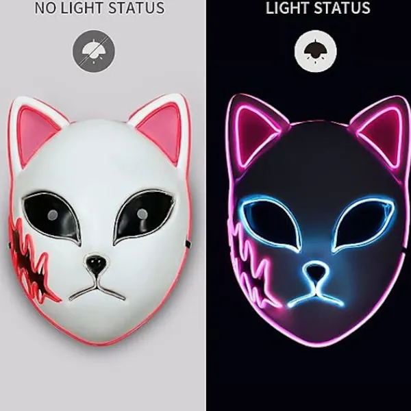ATELA LED Demon Slayer Mask, Fox Mask Japansk Anime Killer Anime Cosplay Personlighet Mask Rollspel Maskerad Huvudbonad Julfest Kostymtillbehör> Masker