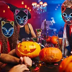ATELA LED Demon Slayer Mask, Fox Mask Japansk Anime Killer Anime Cosplay Personlighet Mask Rollspel Maskerad Huvudbonad Julfest Kostymtillbehör><noscript><img width=