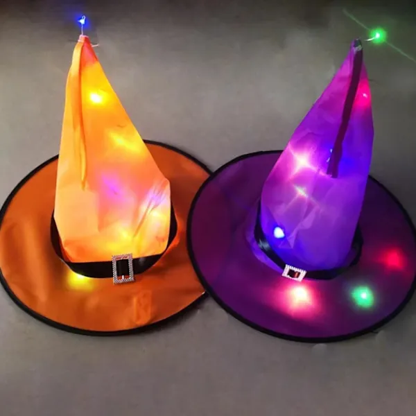 AcserGery LED Halloween Blinkande Ljus Häxhatt Stjärnklar Himmel Spöke Utklädnad Glödande Alv Spöke Hatt Lampa Hemdekoration> Huvudbonader