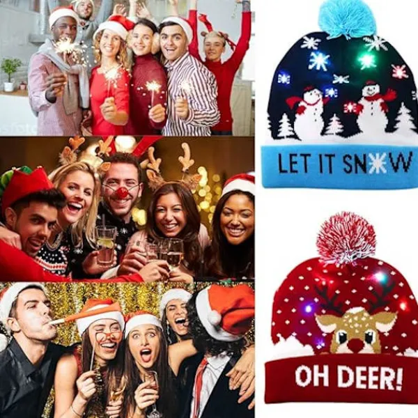 LED Julhatt, Unisex Lysande Julhatt Stickad Mössa Hol> Huvudbonader