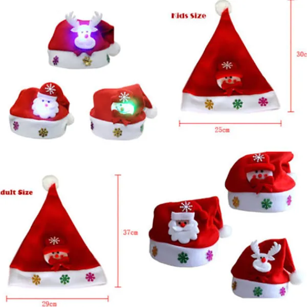 LED Julhattar Snögubbe Renar Jultomte Hattar för Vuxna Barn Familj Julklapp> Huvudbonader