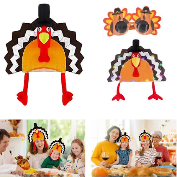 LED Kalkonhatt för Vuxna Barn Tecknad Plyschhatt Party Huvudbonad Thanksgiving Fotorekvisita Hatt Roliga Kostymtillbehör Open screen turkey h> Huvudbonader