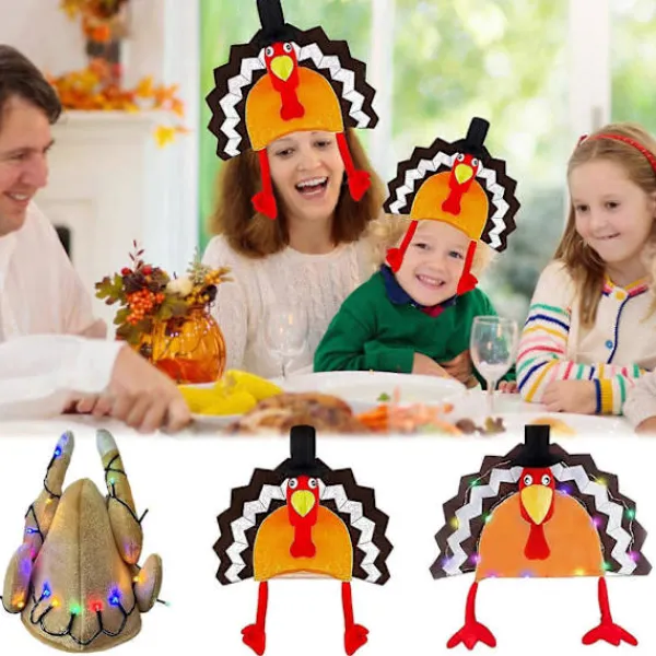 LED Kalkonhatt för Vuxna Barn Tecknad Plyschhatt Party Huvudbonad Thanksgiving Fotorekvisita Hatt Roliga Kostymtillbehör Open screen turkey h> Huvudbonader