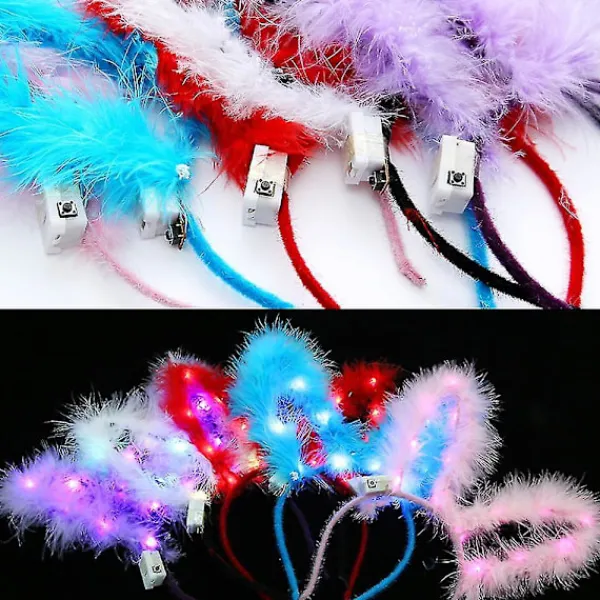 Led kaninöron pannband lysande fjäder pannband söt festival hårbåge fest hår accessoarer> Huvudbonader