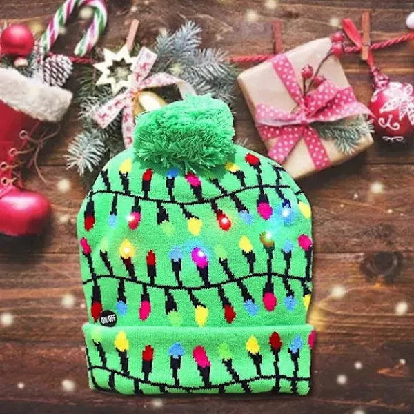 GIFT OF G LED Stickad Upplyst Julhatt Flerfärgad Vinter Julhatt> Huvudbonader
