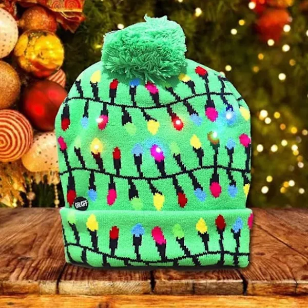 GIFT OF G LED Stickad Upplyst Julhatt Flerfärgad Vinter Julhatt> Huvudbonader