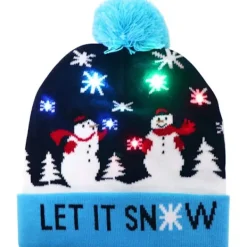 wxsp LED Tomteluva, Lysande Tomteluva, Unisex Stickad Mössa, Partyhatt, Snögubbe Mönster, Lämplig för Fester Julstickad Mössa> Tillbehör