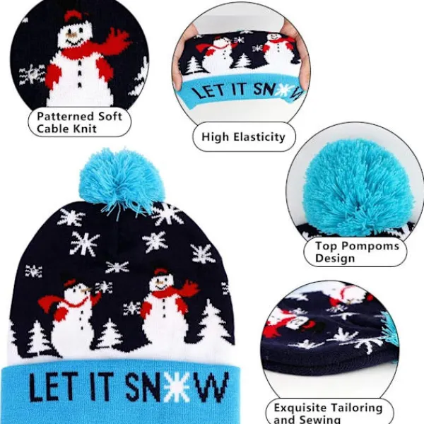 wxsp LED Tomteluva, Lysande Tomteluva, Unisex Stickad Mössa, Partyhatt, Snögubbe Mönster, Lämplig för Fester Julstickad Mössa> Tillbehör